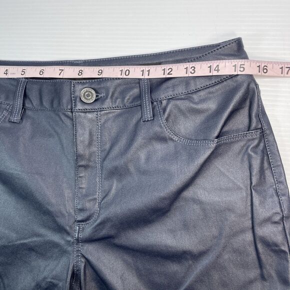 Susan Graver Faux Leather 10 Petite Coated Stretch Woven Ankle Pants Black/Blue - Picture 9 of 14
